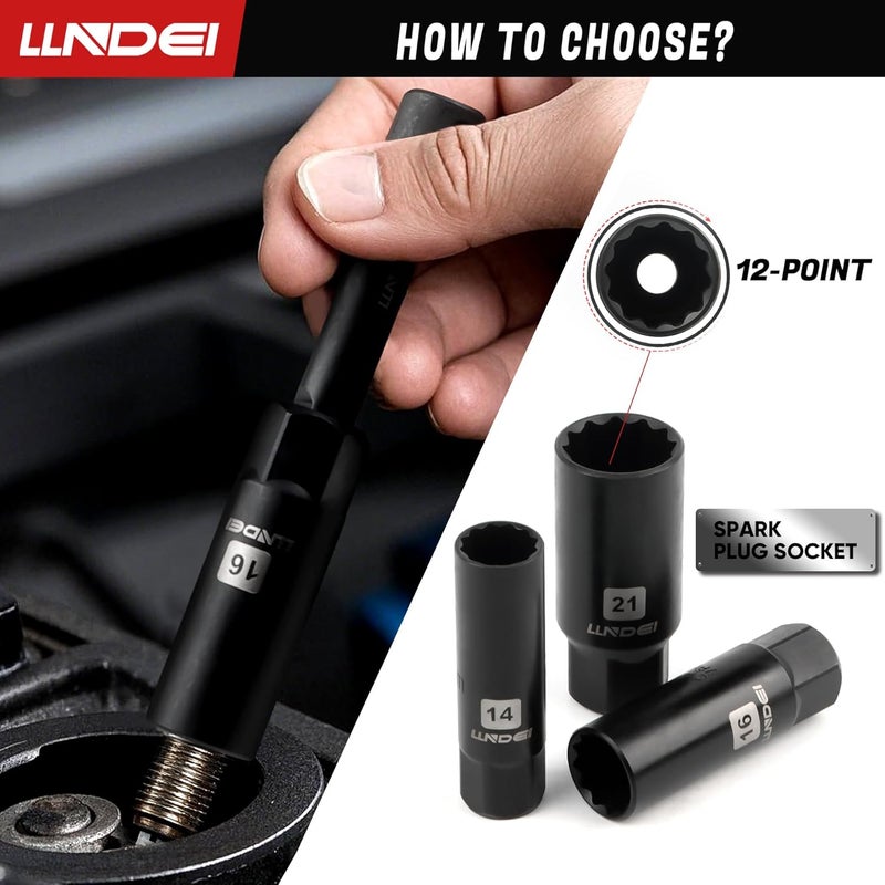 LLNDEI 3/8 inch Drive 12 Point Socket Set 71 Piece,SAE(5/16-3/4in) and Metric(8-22mm),Deep & Shallow,CR-V.With Drill Socket Adapter & Extension Bar 3/8 in,Hex Key Set 12Pt Can Also be Used on 6pt - Image 5